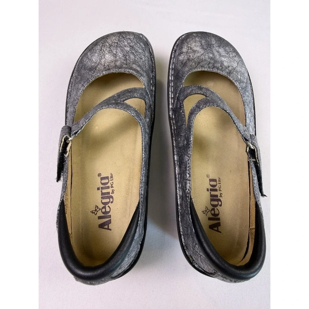 Alegria Dayna Disco Desert Silver Leather Mary Jane DAY-565 Sz 38 Comfort Size 8